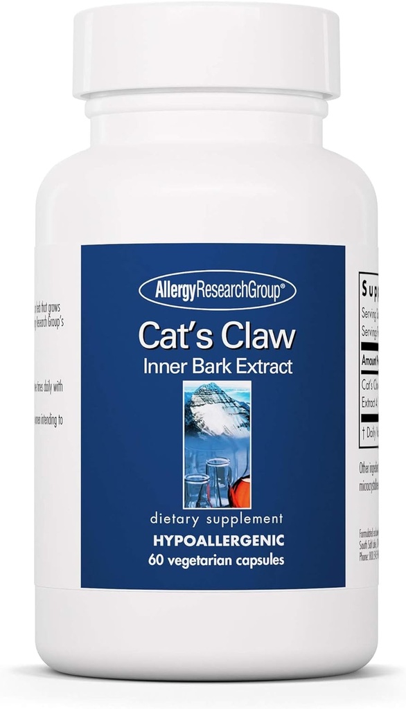 Alerji Araştırma Grubu Kedisi Claw - İç Bark Ekstraksiyon, Ortak Sağlık ve Immune Desteği, Herbal Supplement, Organik, Vejetaryen Capsules - 60