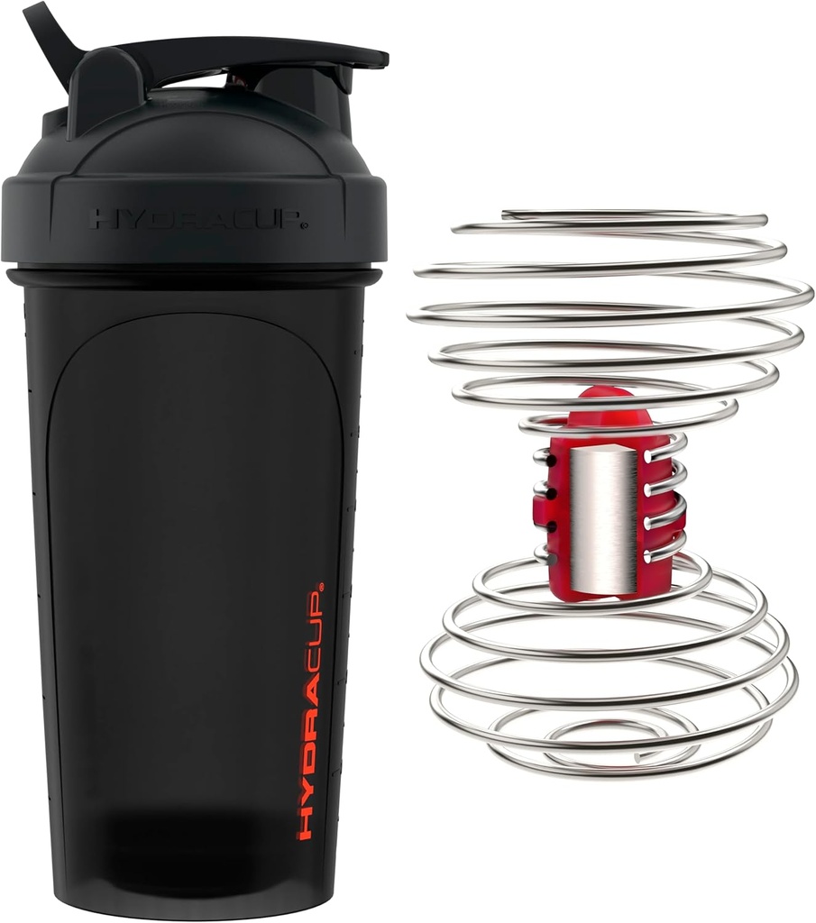 HydraCup Power Shaker w/Weighted Whisk, 28oz - Faster Mix, Less Shaking Required, Clump-Free protein Shakes, Shaker Cup (Polypropylene, Black)