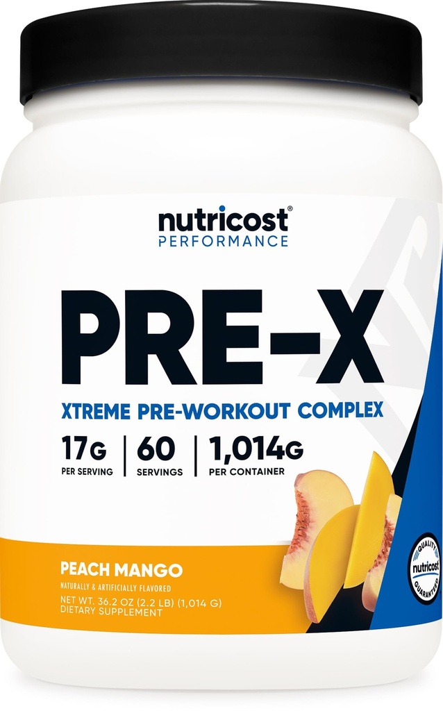 Nutricost Pre-X Xtreme PreWorkout Toz Kompleksi, Peach Mango, 60 Hizmet, Vejetaryen, Non-GMO ve Gluten Free