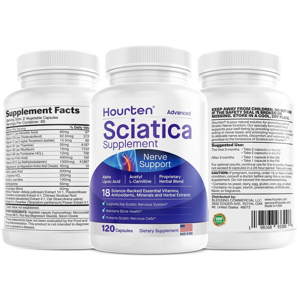 Gelişmiş Sciatik Nerve Support Relief: Alfa Lipoic Asit - 18 in 1 Scia Supplements - Vitamin B Kompleksi - ABD'de Made in ABD (120 Kont)