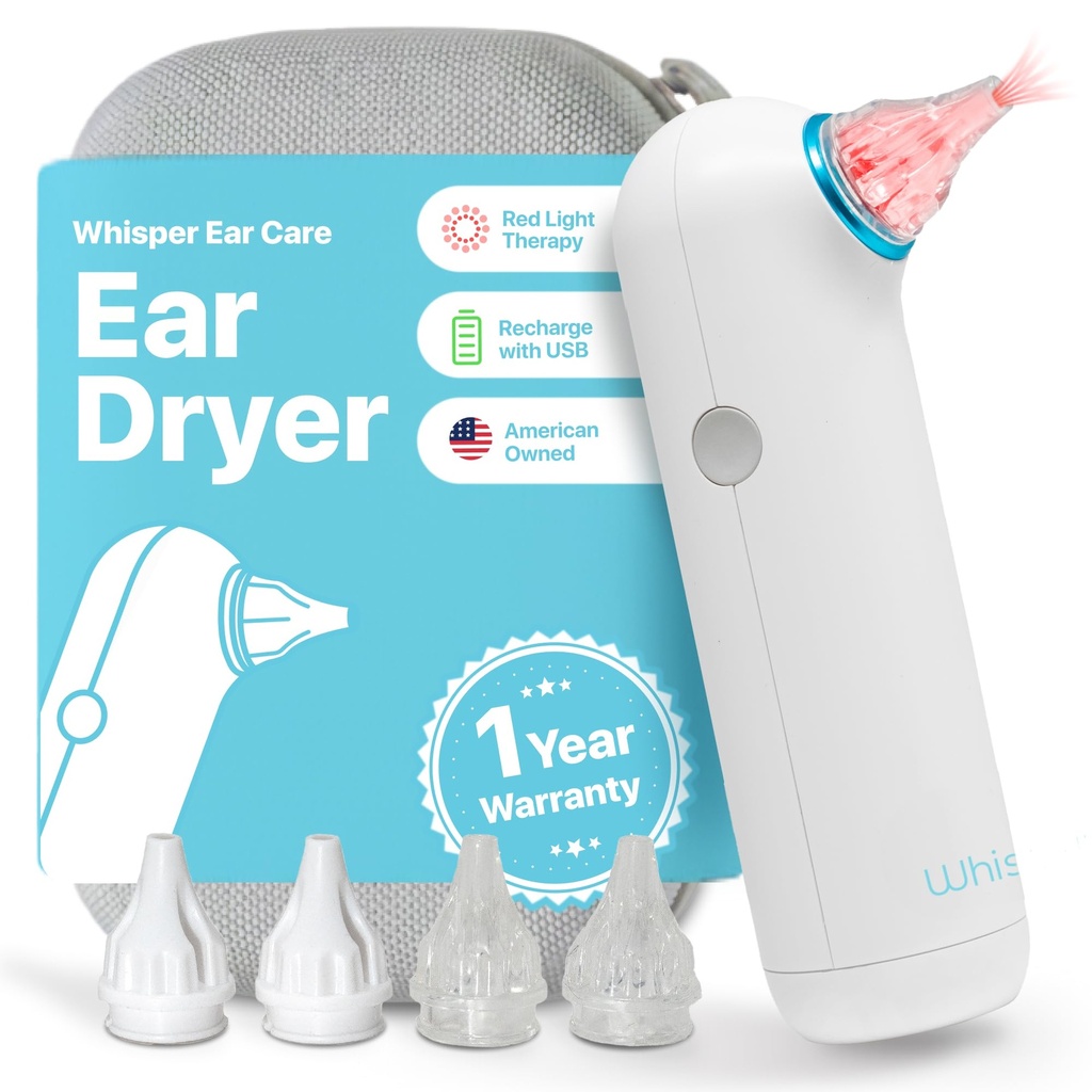 Ear Kurutucu + Case | USA | 1 Yıl Garanti | Red Light Therapy ile Yeniden Yararılabilir Kulak Su Kurusu Ölçeği Ikinci Sıcak Havayı Annoying Mayomers Ear Enfeksiyonları Bir Kulak Akışı Olarak Mücadele Etmek Için Kulak Enfeksiyonları Yıkamak için Kulaklara Uygundur
