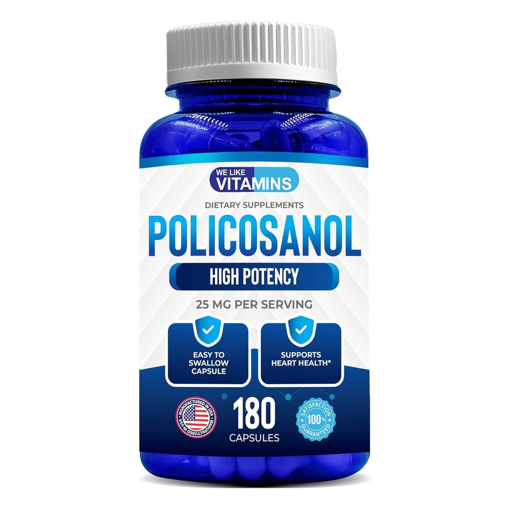 Vitaminler Policosanol 25mg - 180 Capsules - Policosanol Supplement Doğal Şeker Cane - Non-GMO ve Gluten-Free-GMO'dan yapıldı
