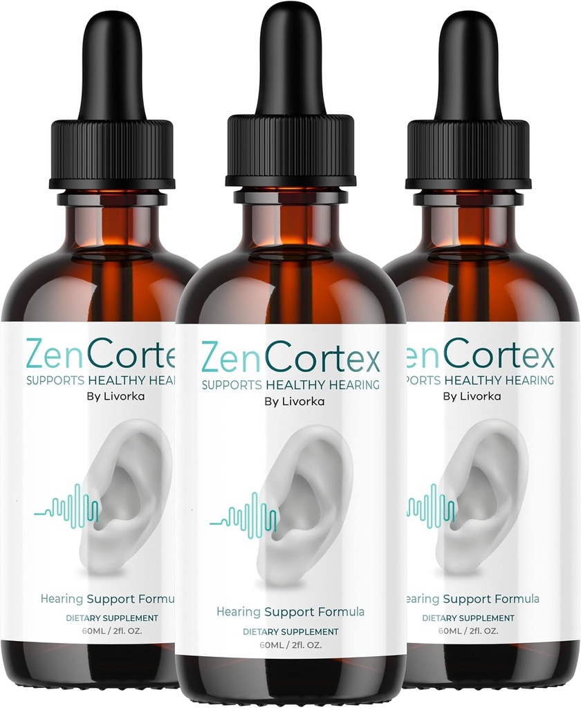 LIVORKA ZenCortex Drops, Liquid Supplement for Ear Health, Supports Healthy Hearing - 3 Bottles (90 Day Supply) - Pack of 3