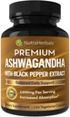 Ashwaganda Supplement, Premium Ashwaganda Root Toz 1200 mg ile artan Absorpsiyon için Siyah Pepper Türlü - 120 Vegi Capsules