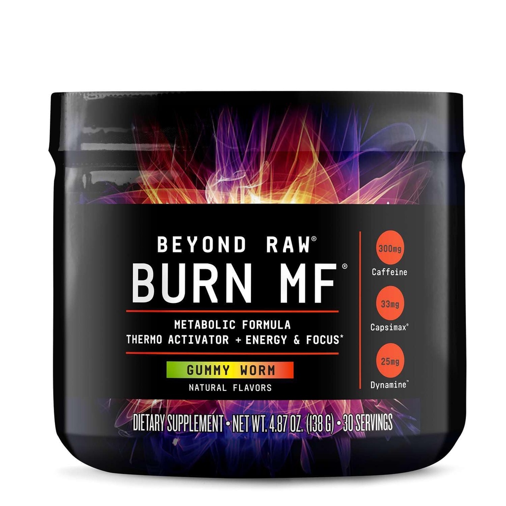 BEYOND RAW Burn MF, Metabolic Formula, Termo Activator, Destekler Enerji ve Odak, Gummy Worm, 30 Hizmet