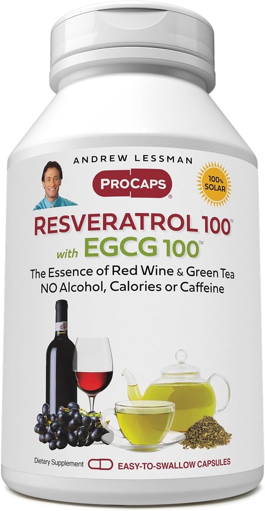 ANDREW LESSMAN Resveratrol-100 EGCG 100 mg - 360 Capsules - İki Doğal Occurring Anti-oksis, Alkol veya Caffeine olmadan.