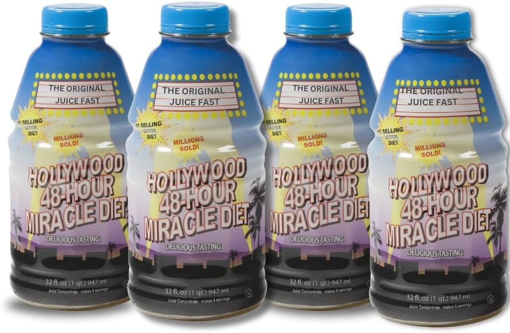 Hollywood diyeti - 48 Saat Mucize Meyve Suyu Temiz Diyet 4-Pack, Kilo kaybı ve Rejuvenasyon için Detox Cleanse, Gıda Değiştirme, Hızlı Diyet, Delicious & Tasty Formula, 32 Fl. Oz.