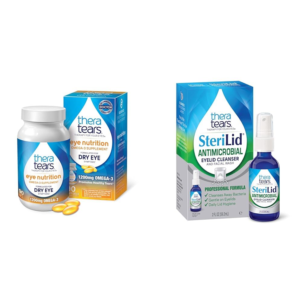 TheraTears Omega 3 Supplement, 1200 mg, 90 ct ( 1) ve SteriLid Eyelid Cleanser ve Face Wash, rahatsız edici Gözler için, 2 fl oz sprey