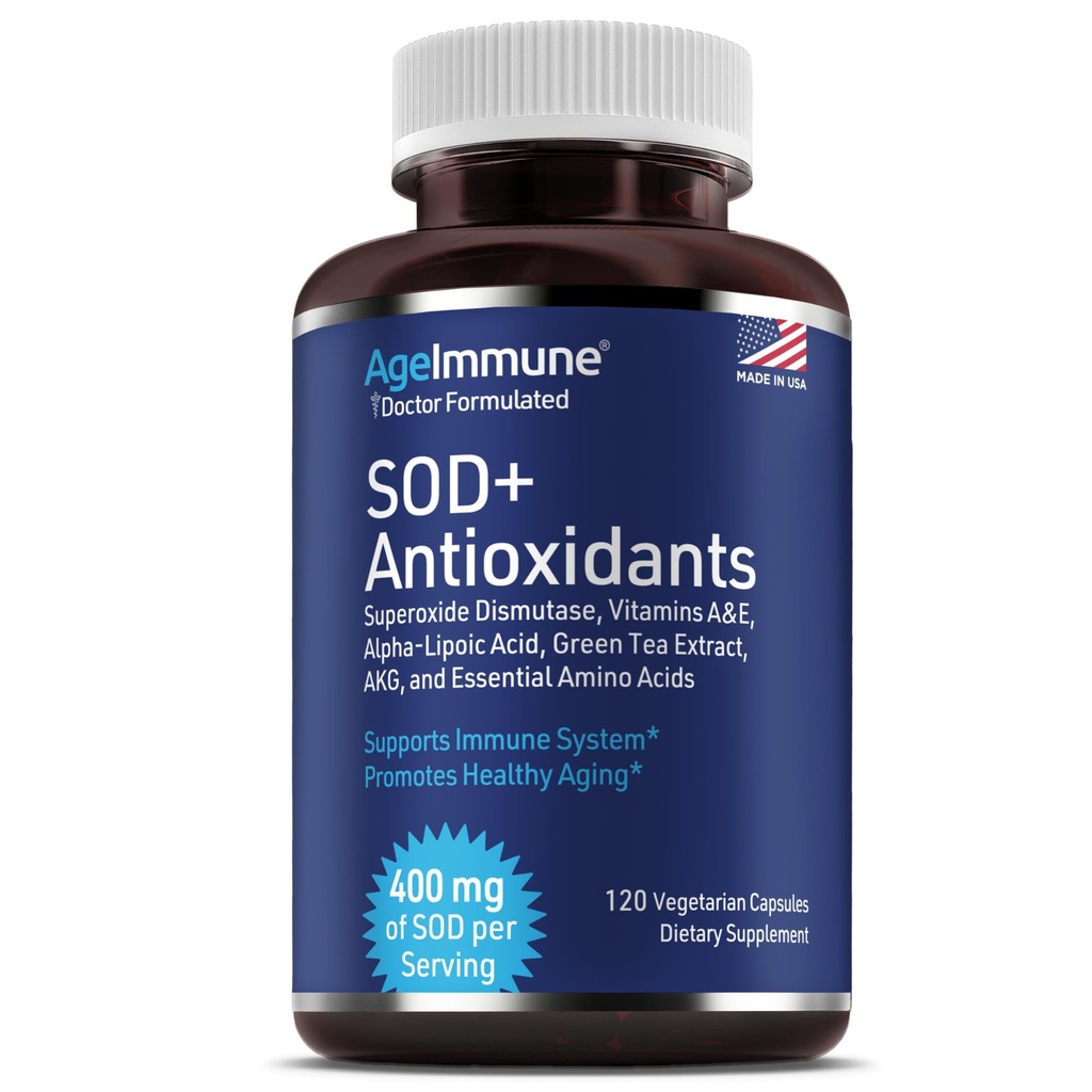SOD Antioksis Kompleksi Sağlıklı Aging Supplement - 400 mg of Superoksiz Dismutase - Alpha Lipoic Acid - Green Tea Extract - L-Arginine - Lysine - AKG - Vitaminler A ve E for Immune Support-120 Capsules