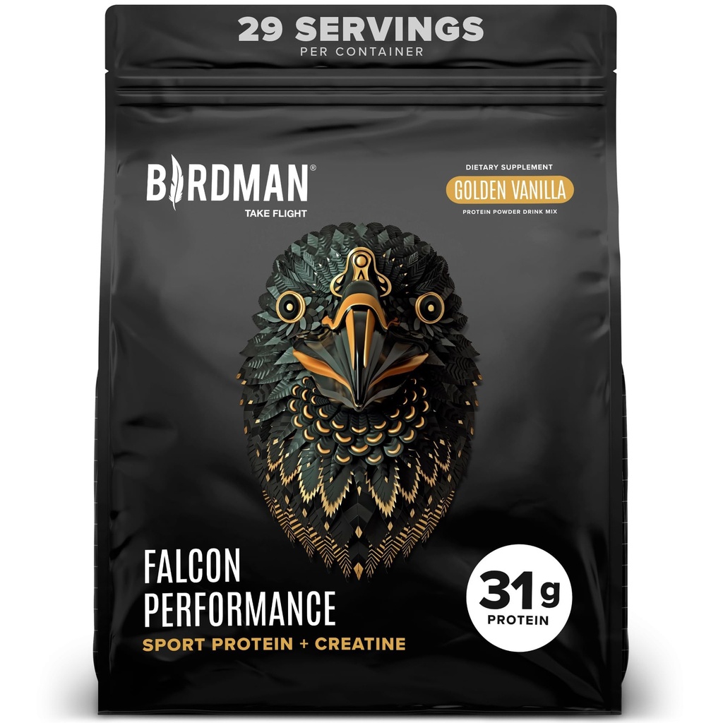 BIRDMAN Falcon Performansı Vegan Protein Toz, 31g protein, 5g Kretine, 5g BCAA, Probiyotikler, Electrolytes, Pre Workout, Low Carb, Sugar Free & Dairy Free, Plant Based Vanilla proteini, 29 Servisler