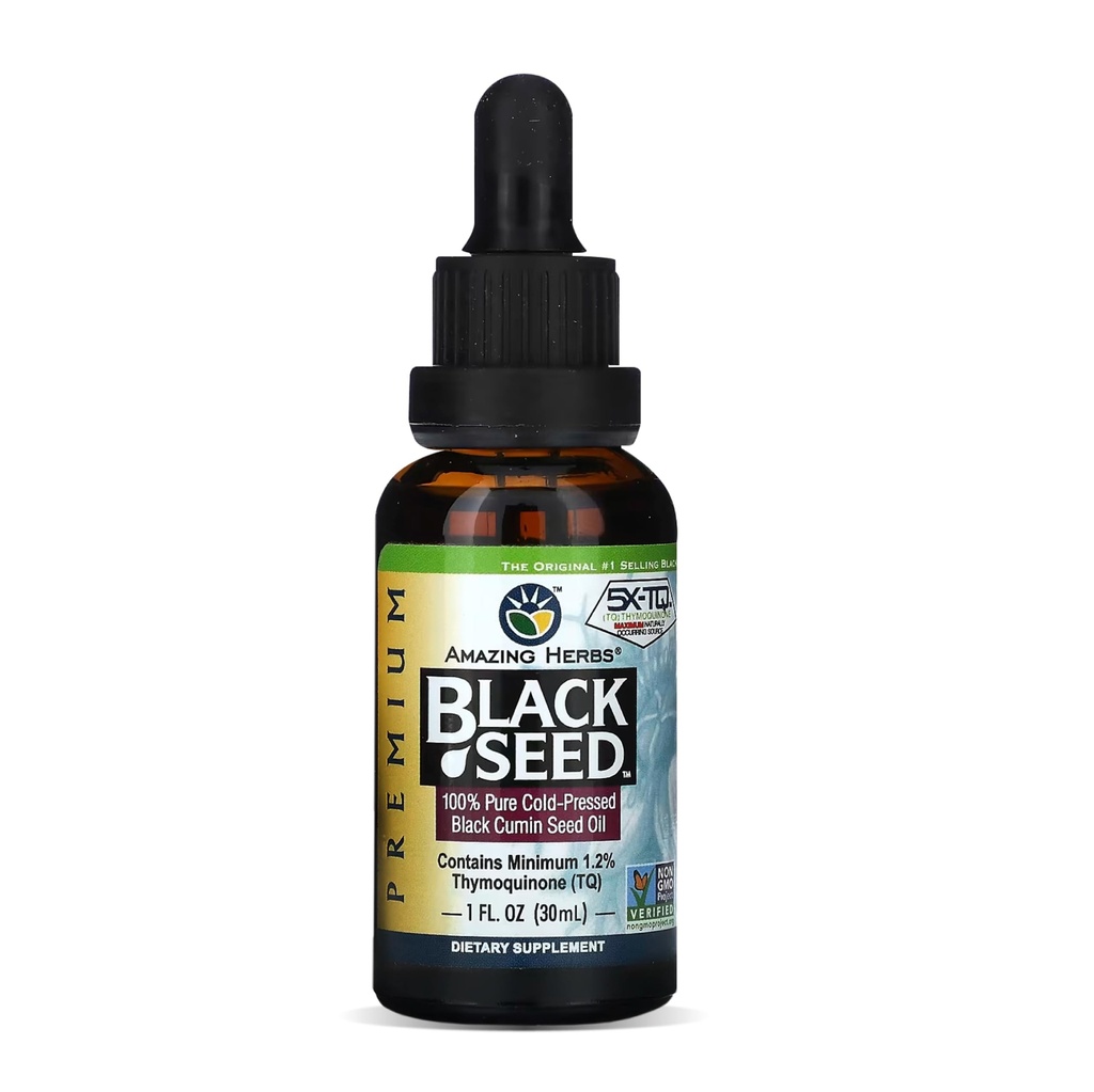 Amazing Herbs Premium Black Seed Oil - Cold Pressed Nigella Sativa Aids in Digestive Health, Immune Support, Brain Function, Ortak Hareketlilik, Gluten Free, Non GMO - 1 Fl Ozgella Sativa Aids in Digestive Health, Immune Support, Brain Function, Ortak Hareketlilik, Gluten Free, Non GMO - 1 Fl Oz