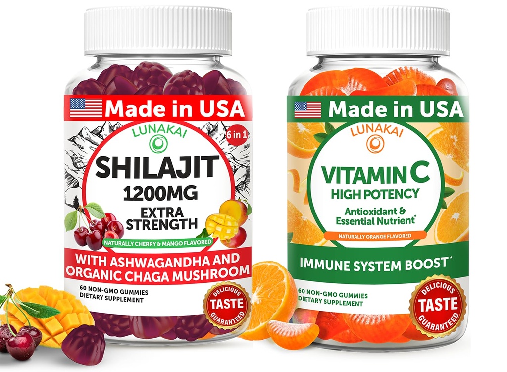 Lunakai USA Shilajit & Vitamin C Yüksek Potency Gummies Sche – Enerji ve Immune Desteği – Non-GMO & Delicious