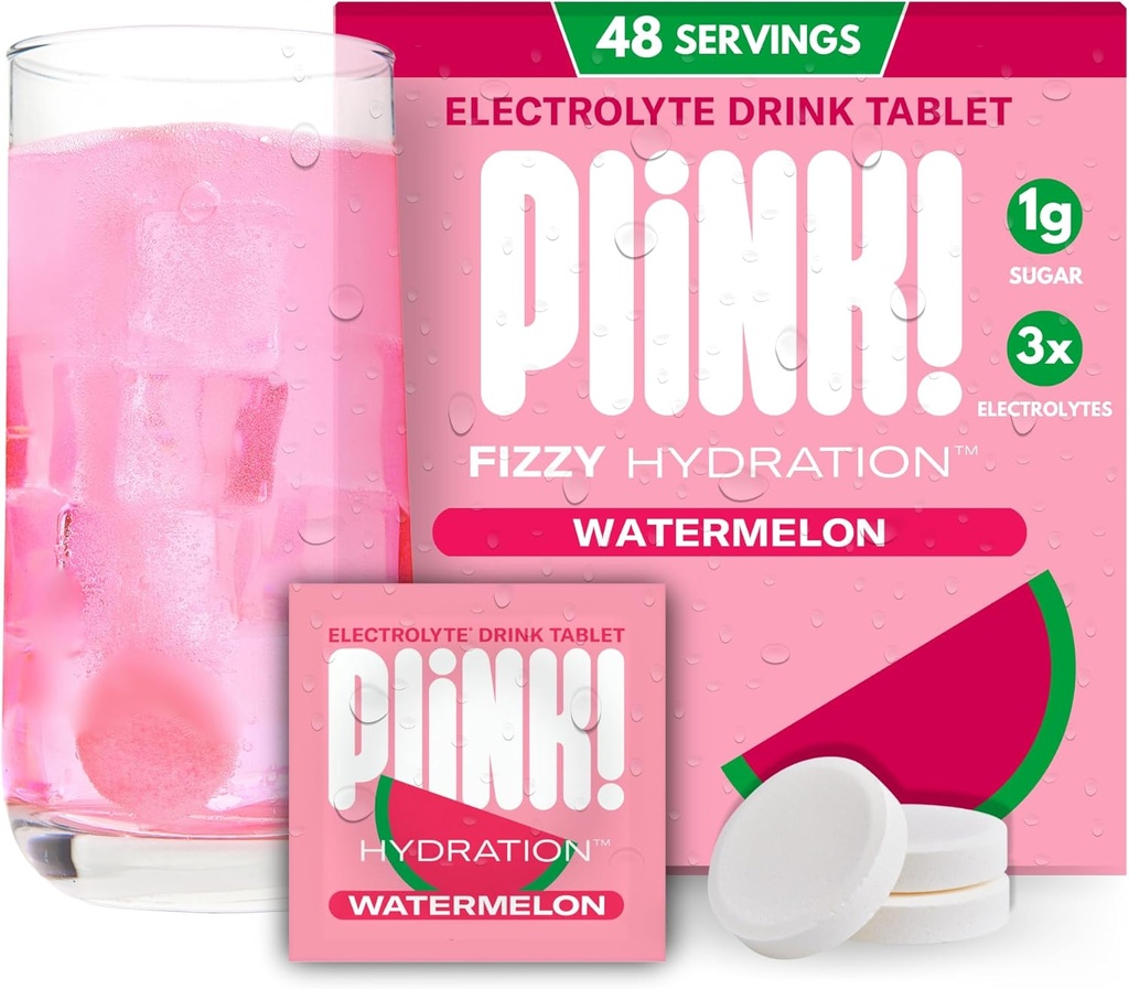 Plink! Yetişkinler ve Çocuklar için Fizzy Electrolyte Tabletleri - Sumelon, 48ct – Elektrolytes ile Günlük Hydration – Low Sugar, Vegan, Keto Friendly, Non-GMOMO