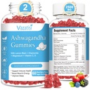 2 Pack Ashwagandha Gummies for Women Men, Sugar Free Organic Ashwagandha Gummies Supplement for Relax Restore Balance, Vegan Gluten Free, 120