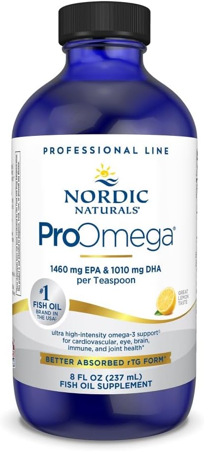Nordic Naturals ProOmega Liquid, Lemon Flavor - 8 oz - 2840 mg Omega-3 - High Potency Fish Oil with EPA & DHA - Promotes Brain, Eye, Heart, & Immune Health - Non-GMO - 48 Servings