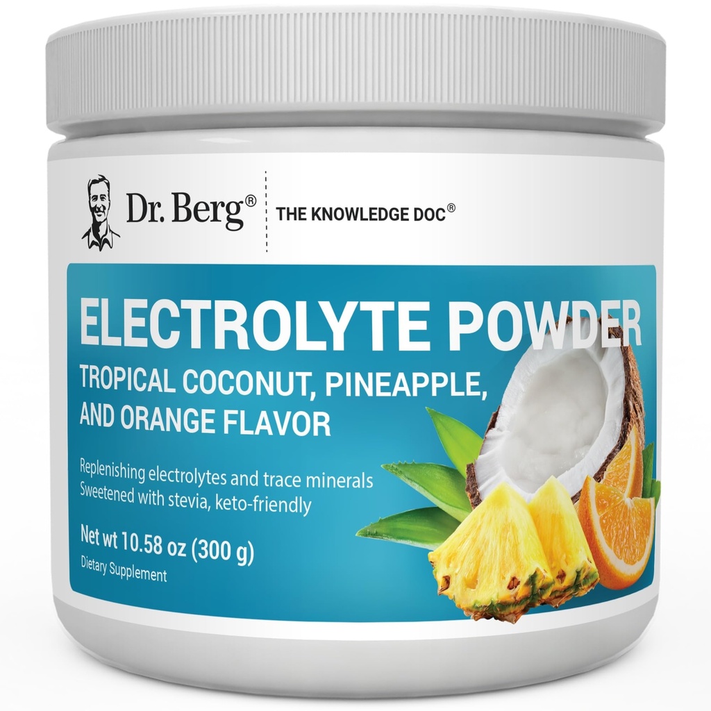 Dr. Berg Zero Sugar Hydration Keto Electrolyte Toz - Pids & Real Pink Himalaya Salt (NOT Table Salt) - Tropikal Coconut,app Pinele & Orange Drink Supplement 50 Hizmetler