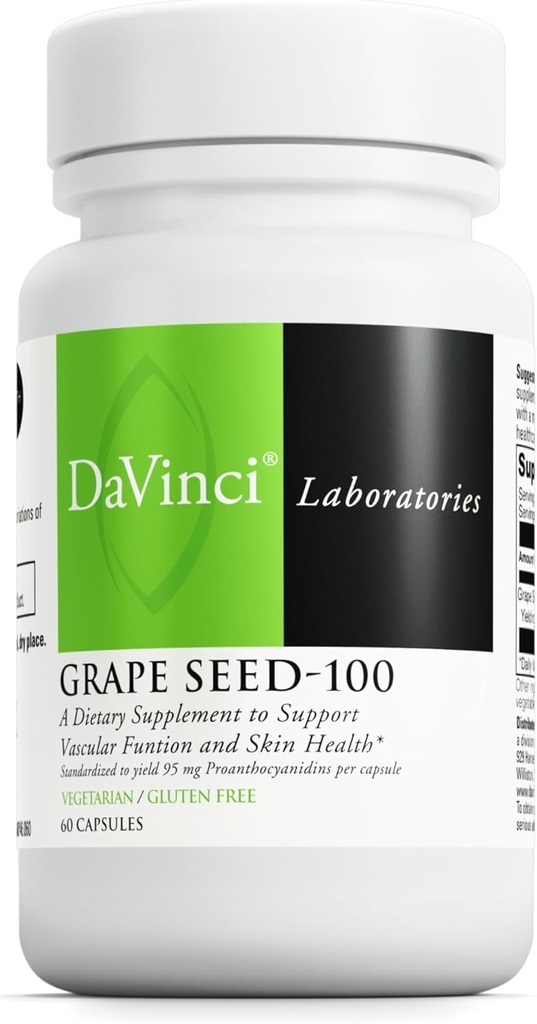 DAVINCI Labs Grape Tohum-100 - Diyetsel Supplement Immune System, Vascular Fonksiyonları ve Sağlıklı Skin* - 100 mg Grape Tohumu Servisi başına - Gluten-Free - 60 Vegetarian Capsules