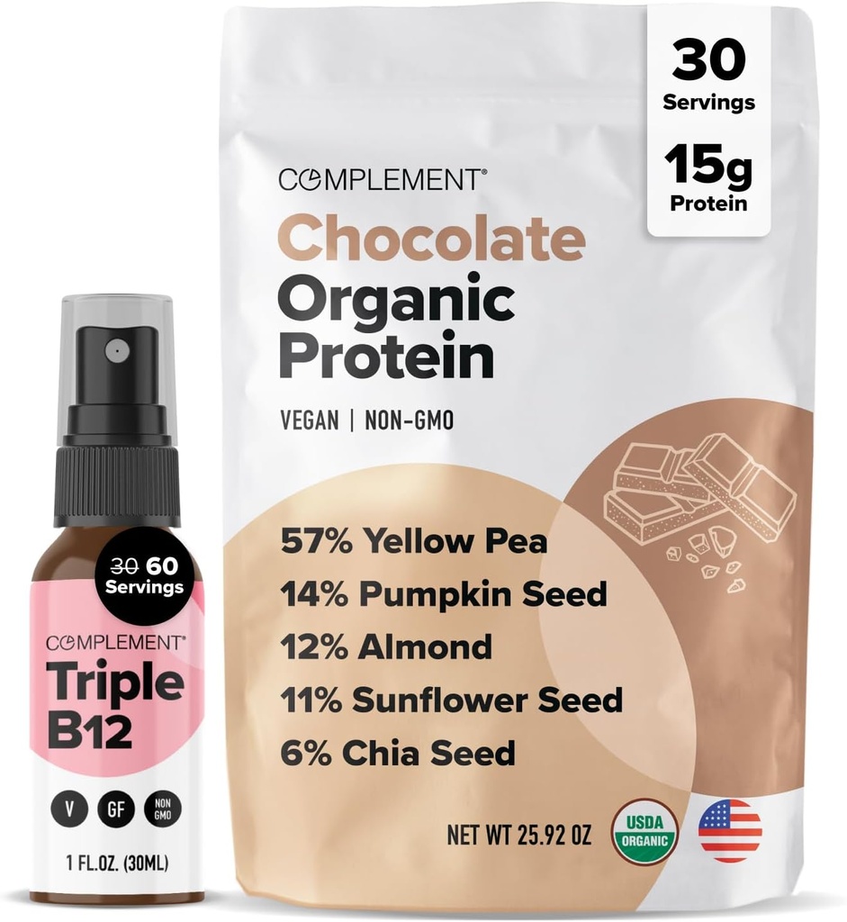 Organik Çikolata Vegan Protein Toz & Triple B12 Mix - Enerji ve Sağlık için Bitki bazlı Protein ve Temel B12 Tamamlama