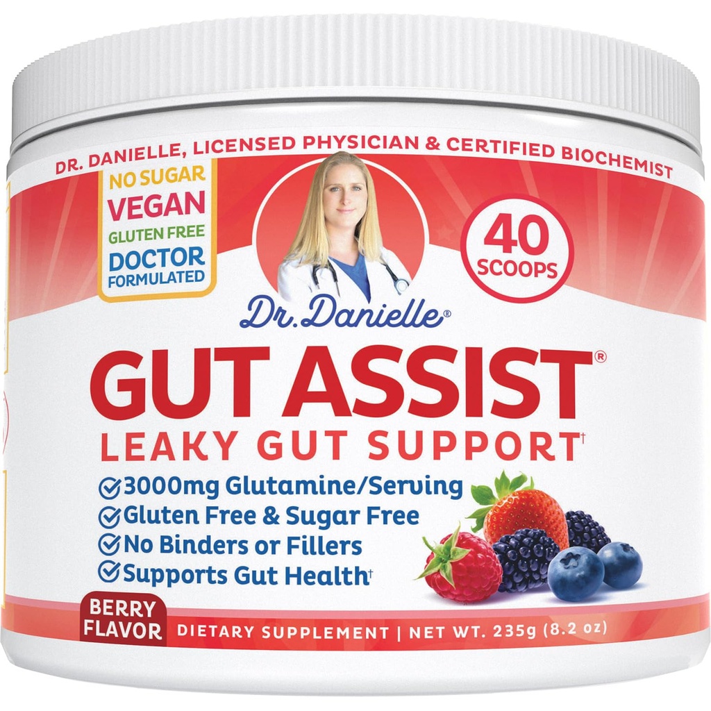 Doktor Danielle Gut Assist - Leaky Gut Repair Toz - Glutamine, Arapinogalactan, Licorice Root - Supports IBS, Heartburn, Bloating, Gas, Constipation, SIBO from, Berry Flavor