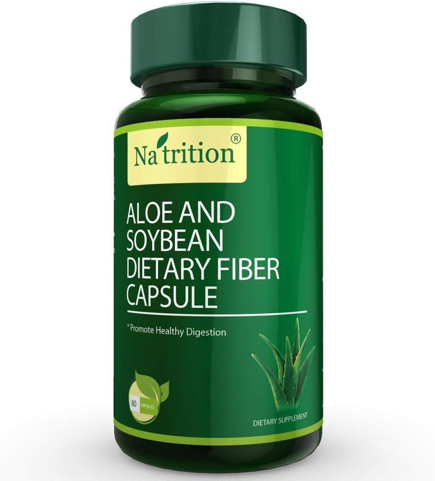 Natrition Aloe Vera Gel Capsules ile Soybean Diyetsel Fiber – En İyi Intestinal Cleanse Supplement – Digestion and Constipation Relief - 80 Capsules