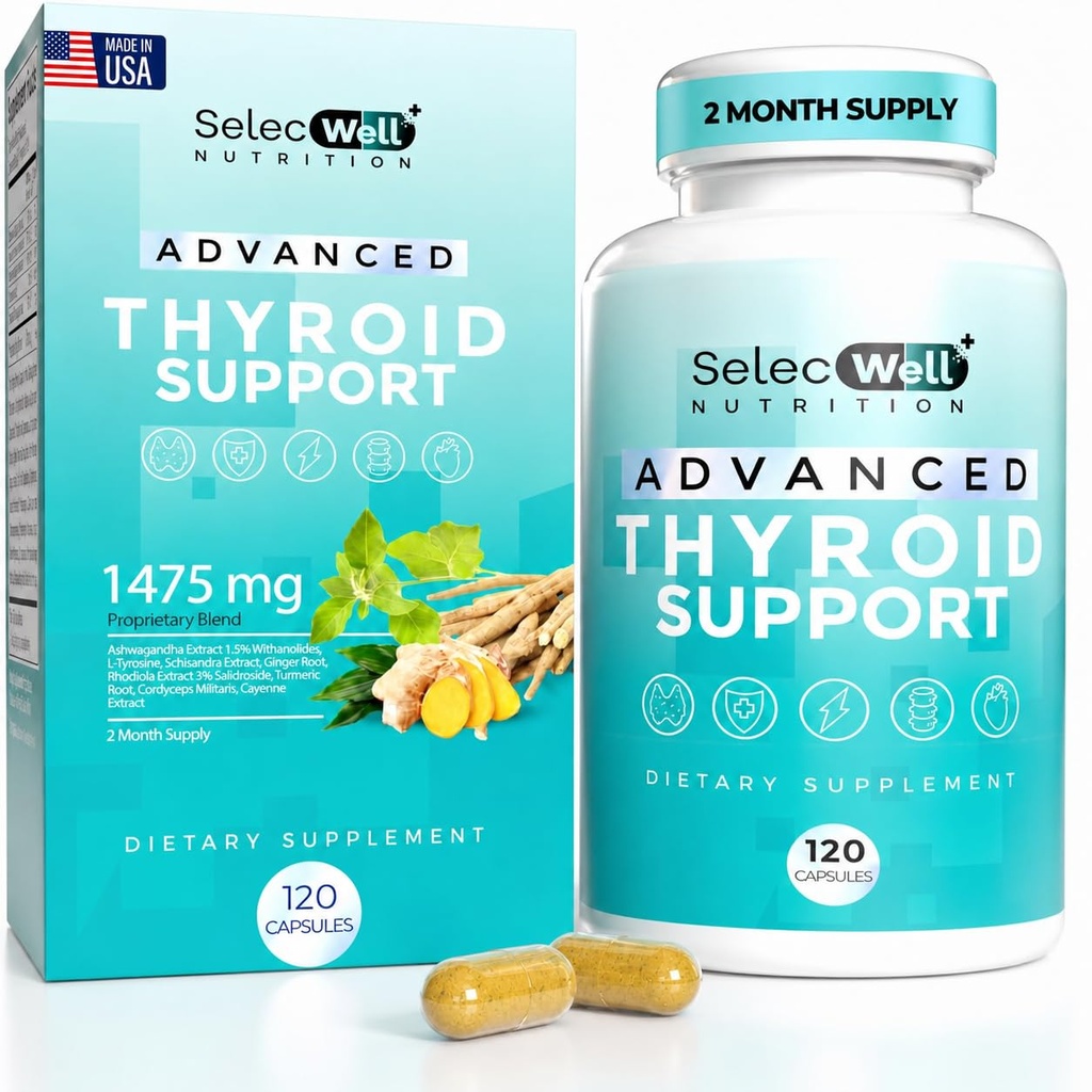 Gelişmiş Tiroid Desteği, 2 Ay Supply – Supports Energy, Focus & Hormon Balance – Iodine, Selenium, Ashwagandha & L-Tyrosine (Vegetarian, Non-GMO) ile