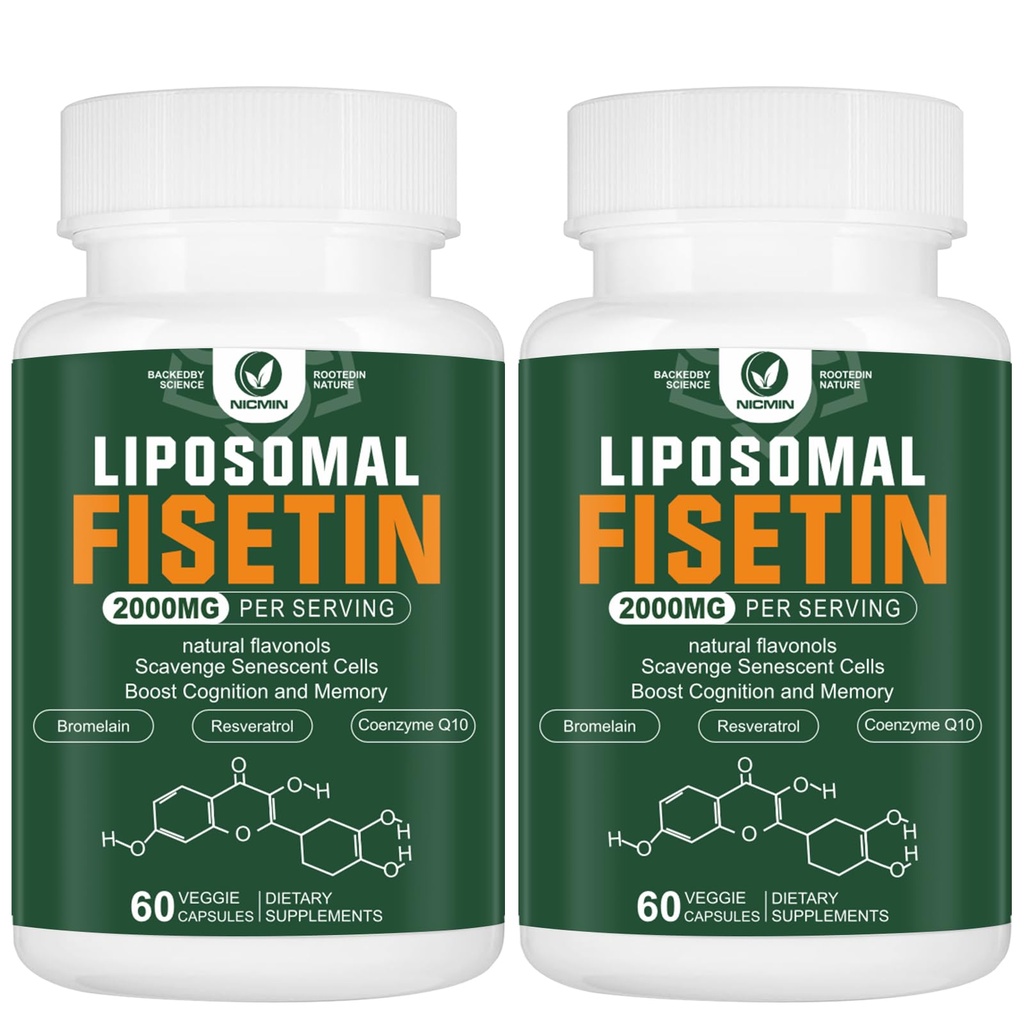 Liposomal Fisetin Supplement, 2000MG, 98 Saf Fisetin Polyols Antioksis, Quercetin, TMG ve Resveratrol, Sağlıklı Ağlama, Bilişsel Destek, 120 Capsules