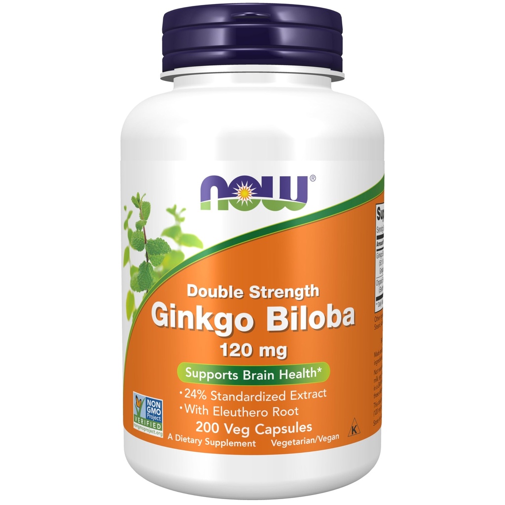 Şimdi Tamamlar, Ginkgo Biloba 120 mg, Double Strength, Non-GMO Projesi Doğrulandı, 200 Veg Capsules