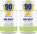 Günlük Vites ADK 10 Çift Güç (10.000 iu) Vitaminleri A1, D3 & K2 ( MK7) - Doktor Formula ve Immune Sistem Desteği - Gluten Free, Non GMO - 180 Vegetarian Capsules