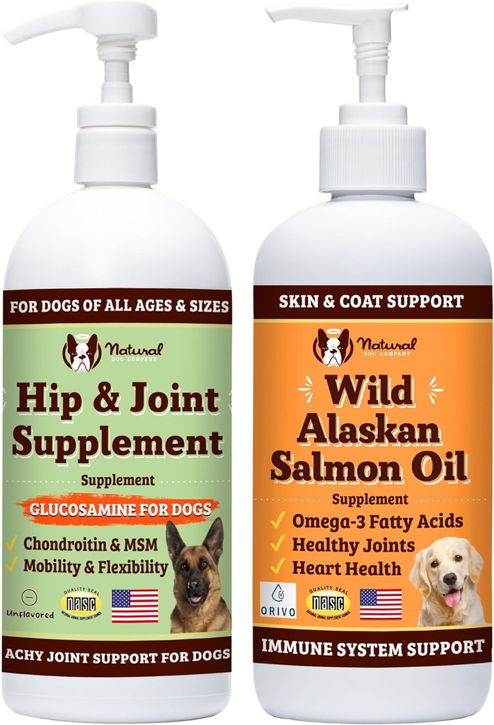 Doğal Köpek Şirketi 32 oz. Köpekler için Wild Alaskan Salmon Oil ve Sıvı Glucosamine ile birlikte, Fish Oil Supplement, Ortak ve Hip Support