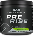 Amazing Muscle Pre Rise | Pre-Workout Toz Supplement with Caffeine & Beta-Alanine for Men & Women | 25 Servisler (25 Hizmet, Yeşil Apple)