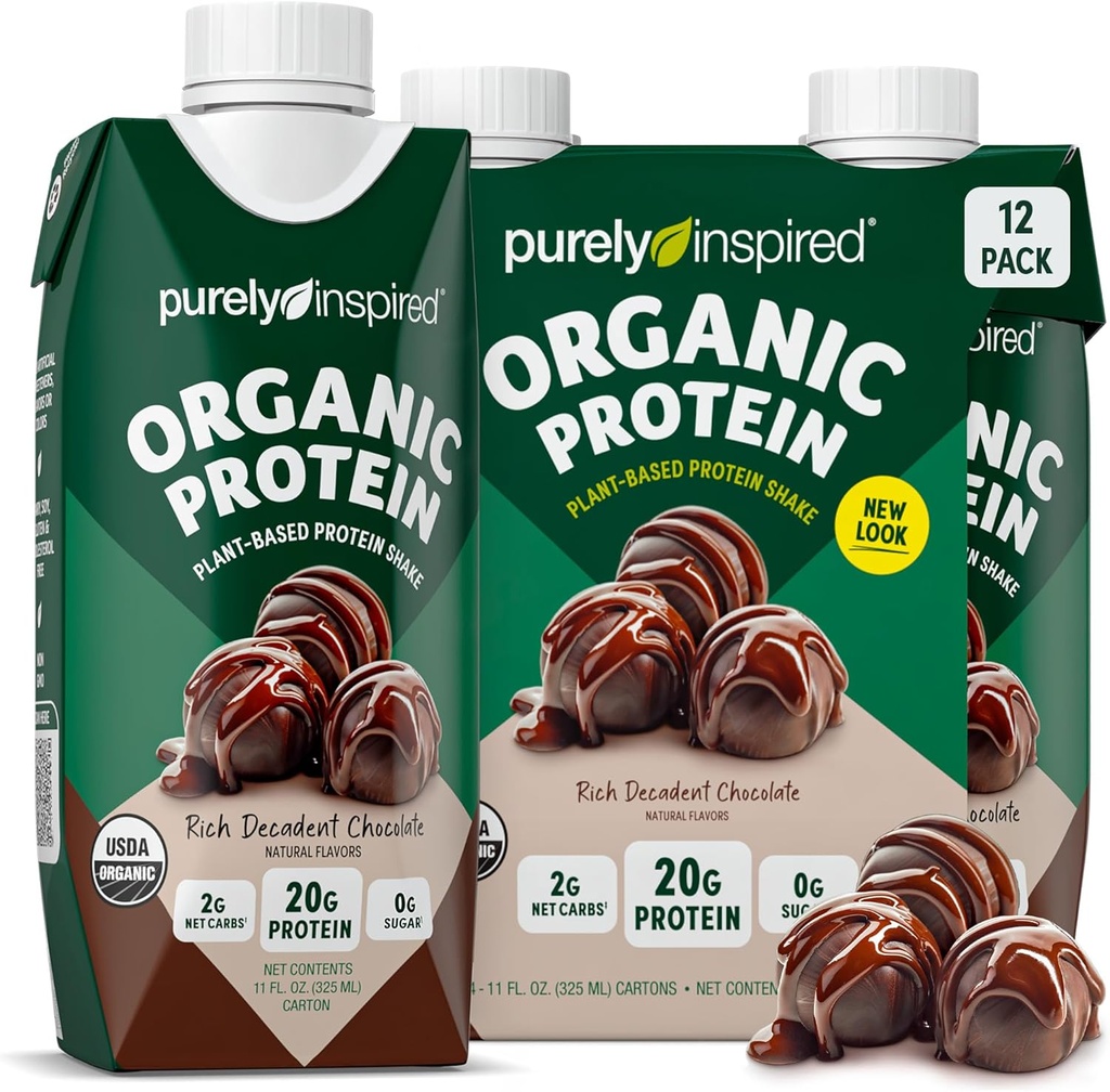 Tamamen Inspired Organik Protein Shake, Decadent Chocolate (12 Pack) - Plant-Based RTD Beslenme Protein İçgörüleri - Zero-Sugar & Gluten-Free Meal Yenileme Sıvı Protein Sıvı Protein