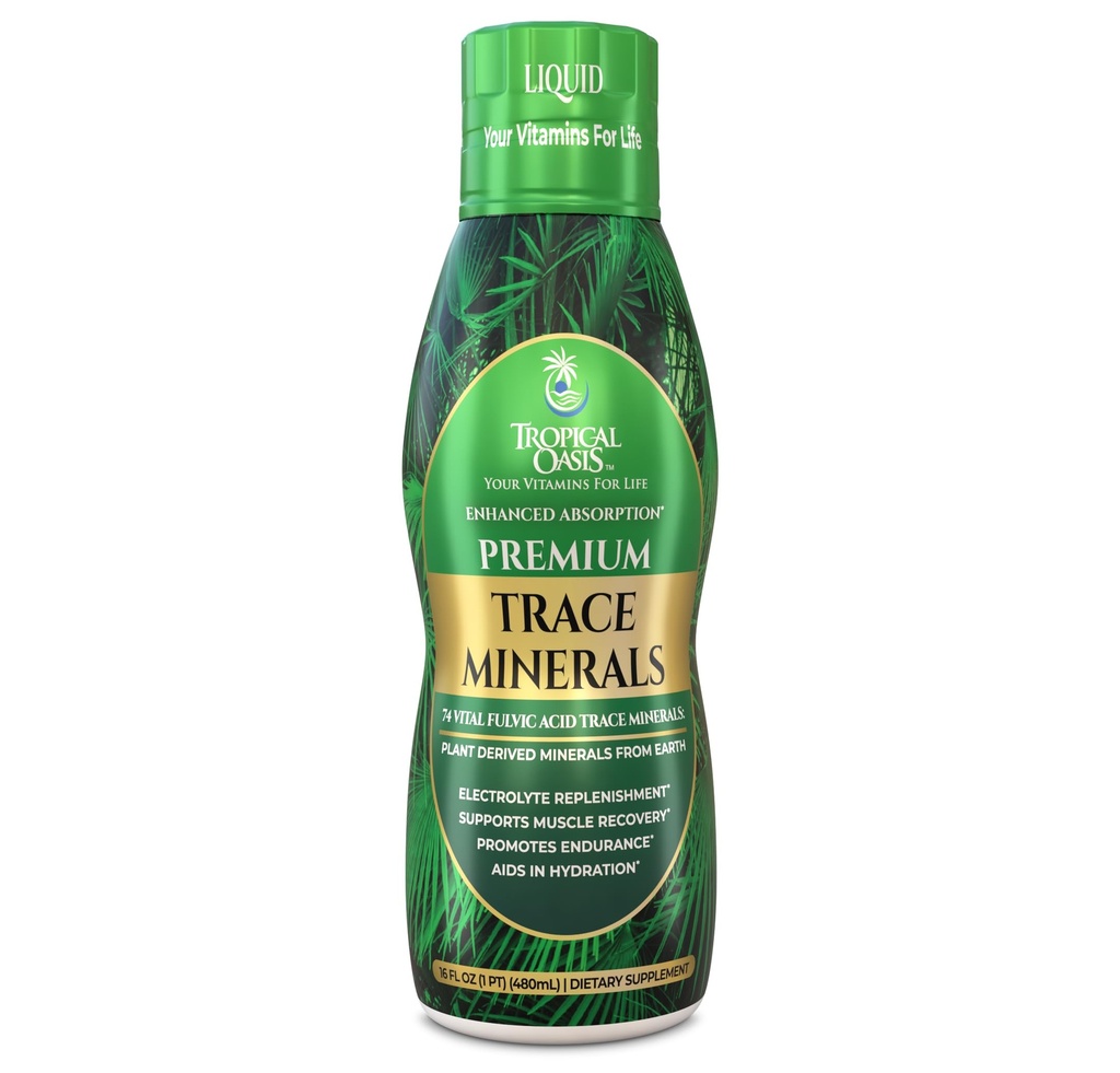 Tropikal Oasis - Premium Ionized Plantive Trace Minerals Sıvı Formula- 74 temel mineraller sıvı form için %96 Apsiyona kadar - 16 oz, 32 hizmet veriyor