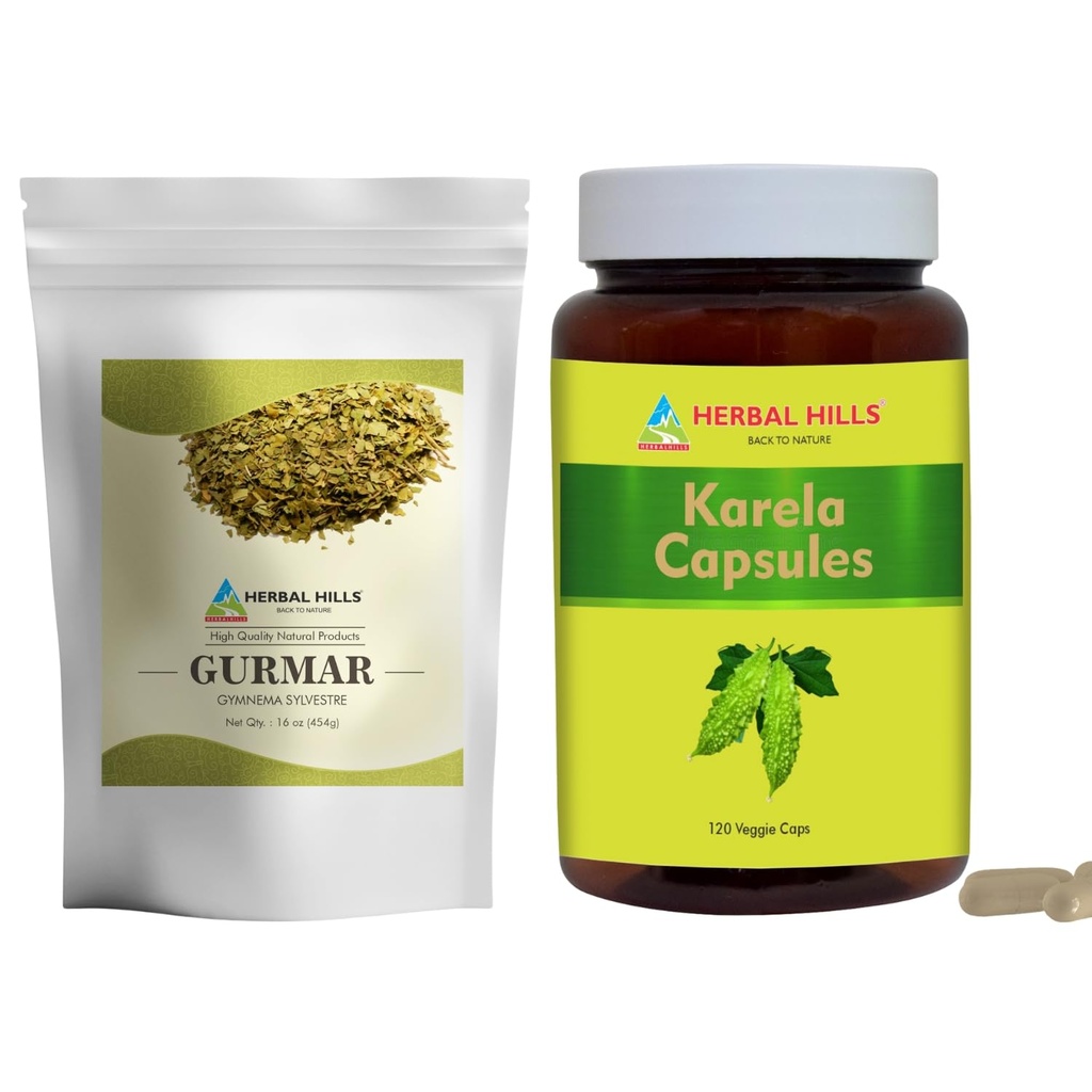 HERBAL HILLS Gurmar Tea Toz ve Karela Capsules 2 Combo