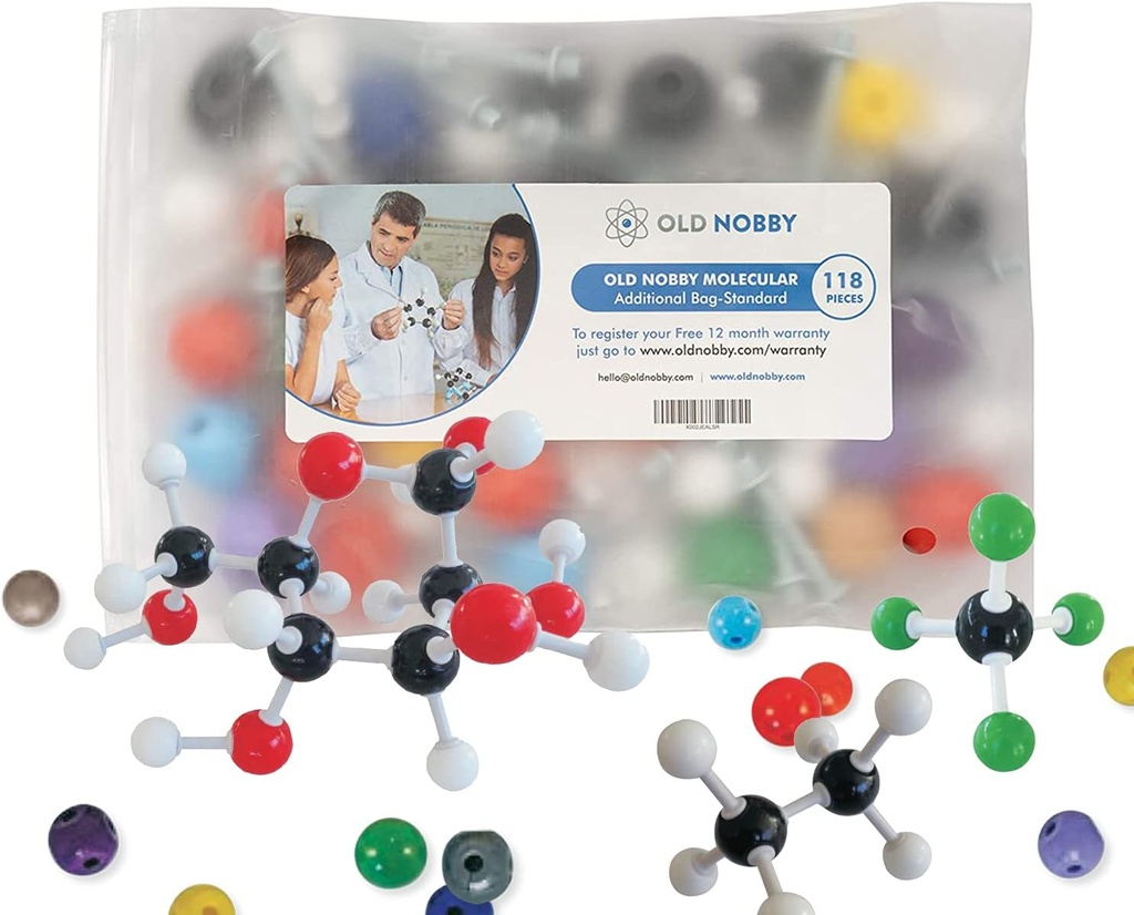 Eski Nobby 118-Piece Supplementary Chemistry Molecular Model Kit - Çalışma, Öğretim ve Lab Kullanımı için 3D Yapılar Oluşturun - Dayanıklı Atomlar ve Bonds, Easy Assembly with Portable Storage Case Case