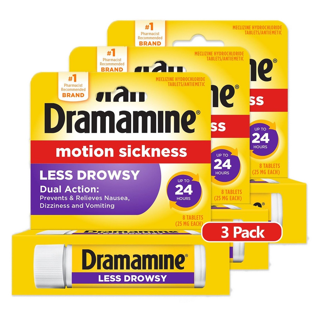 Dramamine All Day Less Drowsy, Motion Hastaness Relief, 8 Count, 3 Pack
