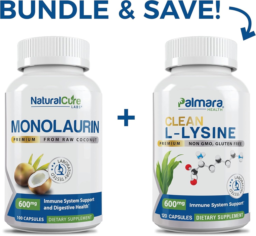 Natural Cure Labs Sche: Premium Monolaurin 600 mg + Temiz L-Lysine 600 mg