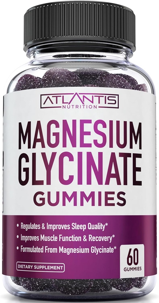 Atlantis Beslenme Glycinate Gummies 700 mg – Vegan Glycinate for Kids & Yetişkinler – Kas Destek & Geliştirilmiş Uyku - Tüm Aile için Grape Flavor - 60 Kont