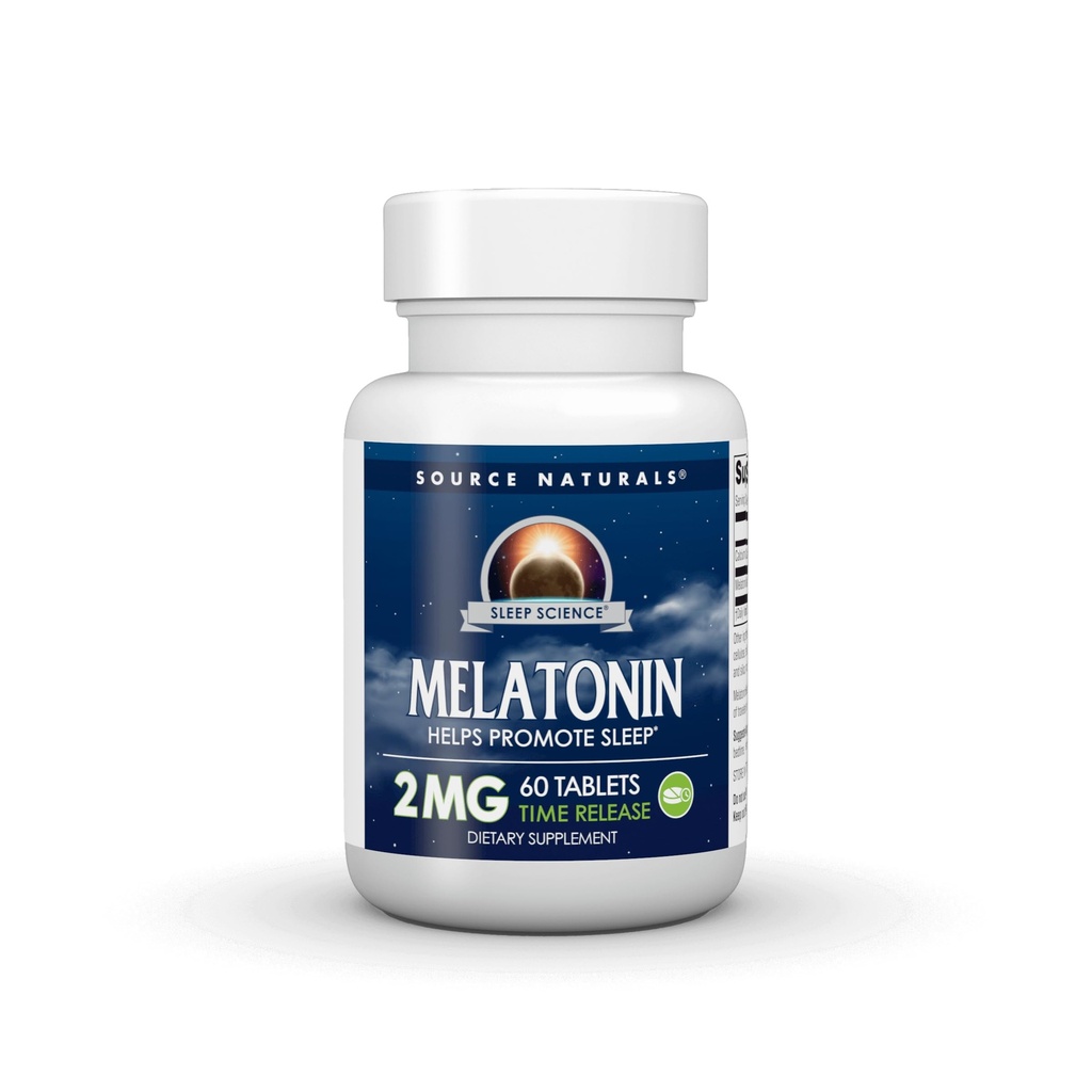 Source Naturals Melatonin, Sleep'ı teşvik etmeye yardımcı olur*, 2 mg - 60 Time-Released Tabletler