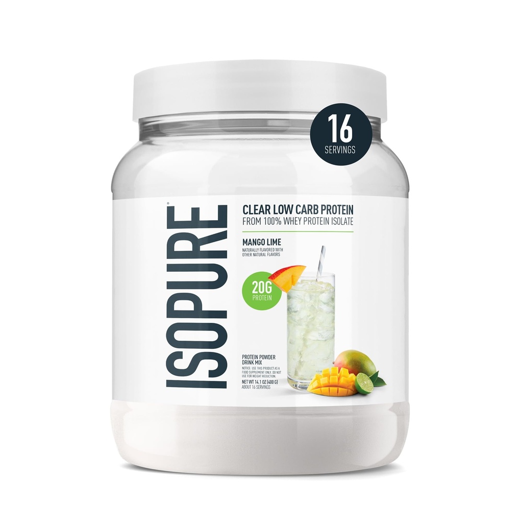 Isopure Clear Whey Isolate Protein Toz, Lactose Free, Gluten Free, Doğal Flavored, Mango Lime, 20g Protein Per Servis, 14.1 Oz, 16 Hizmet (Pazarlama Mayıs Vary)