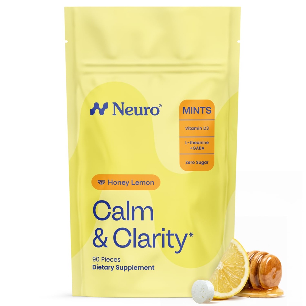 NöroGum Calm & Clarity Mints (Honey Lemon, 90 Adet) | GABA + L-Theanine + Vitamin D3 | Sugar Free Mood & Stress Relief Supplement