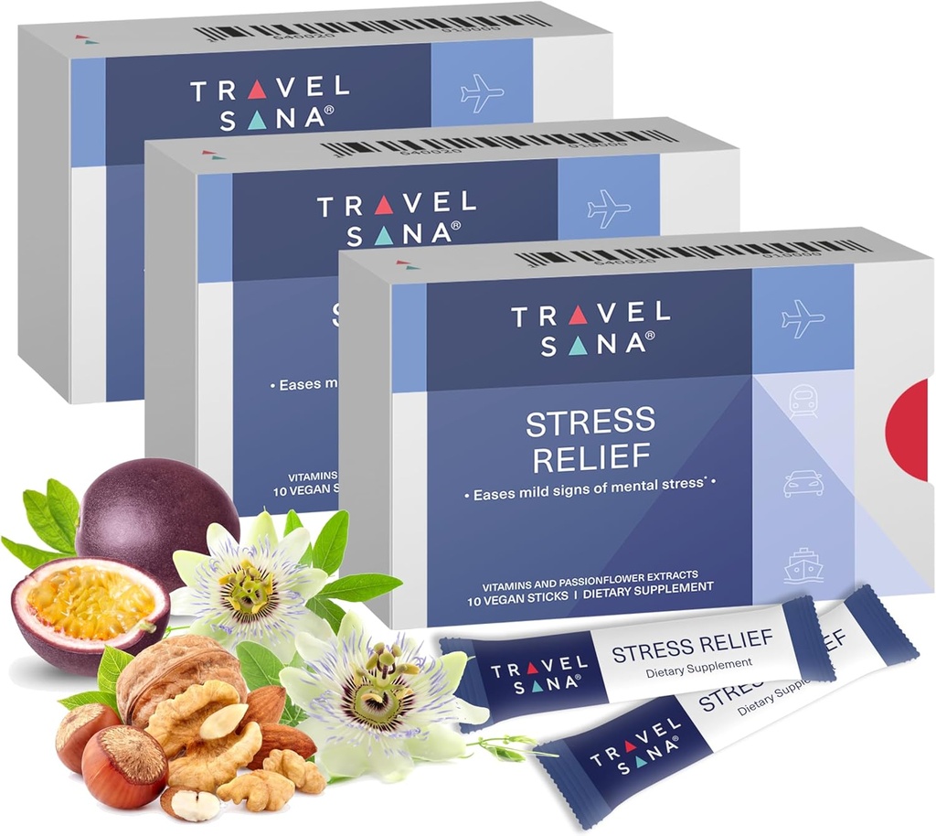 Stres Yardım |Passionflower 200 mg |Vitamin B6 ve B12 |Premium | Doğal Tamam |Relieves Stres Seyahat ederken |Fast-Acting | 10 Sticks (Pack of 3)