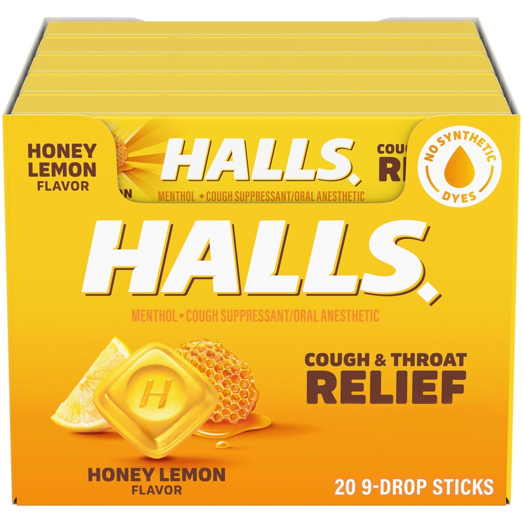 HALLS Cough & Throat Relief Honey Lemon Cough Drops, 180 ct