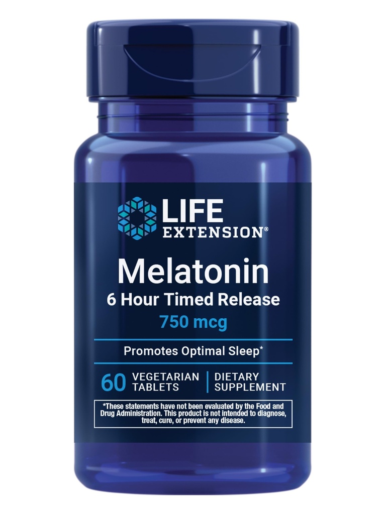 Life Extension Melatonin 6 Saat Zamanlı Yayın, 750 mcg, Extended-Release for Gentle Sleep Support, Sağlıklı sirdian Rhythms, Cellular Defense, Gluten-Free, Non-GMO, Vegetarian, 60 Tabletler