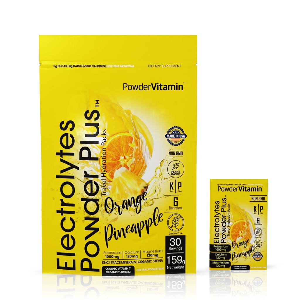 TozVitamin Electrolytes Toz Plus, Keto, Orange Pineapple, Sugar Free, 1000 mg P Properties, 120 mguba, 120 mg Magnezyum, Non-GMO, Zero Calories, 30 Hydration Packets