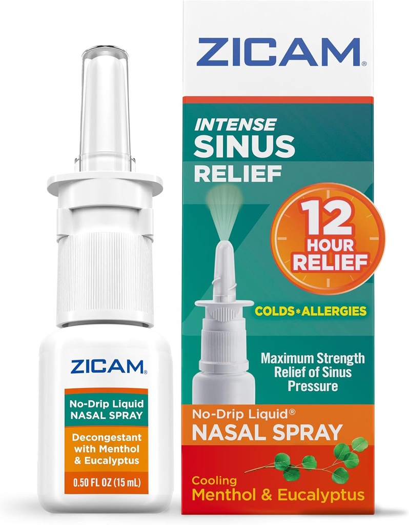 Zicam Intense Sinus Relief No-Drip Sıvı Nasal Mix with Soğutma Menthol & Eucalyptus, 0,5 Ounce (Pazar 1)