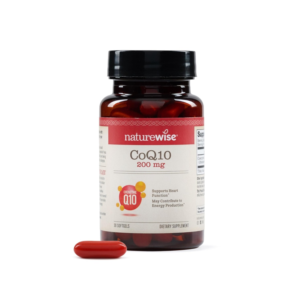 NatureWise CoQ10 200 mg Softgels, High Potency Ubiquinone - Coenzyme Q10 Supplement - Heart Health + Energy - Vegan, Non-GMO, Gluten-Free - 30 Count[1-Month Supply]
