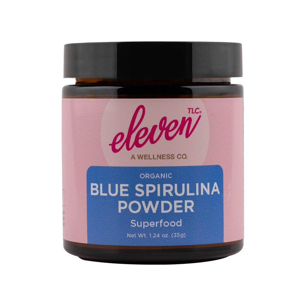 11 TLC, Organik Blue Spirulina Toz, Flavorless, Superfood, Vitamins + Minerals, Espirulina Azul en Polvo, Plant Protein, Non-GMO, Non Messy Glass Jar, 1.24 Ounce 35 Servisler