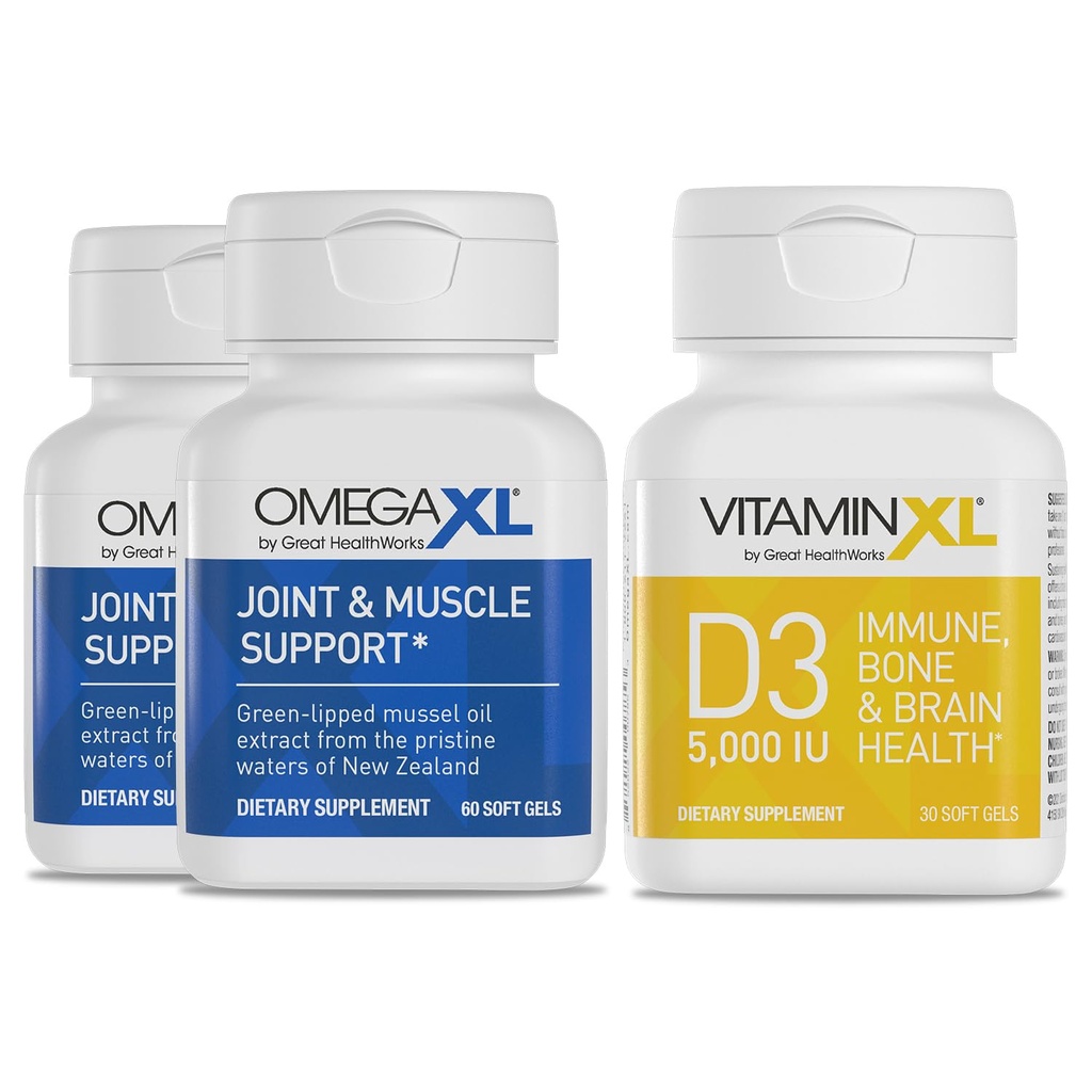 OmegaXL Ortak Destek Supplement - Doğal Kas/Immune Support, 60 Softgels (2 Pack) & VitaminXL D3 Yüksek Potency Daily Vitamin D 5000 IU 125mcg Supplement (30 Softgels)