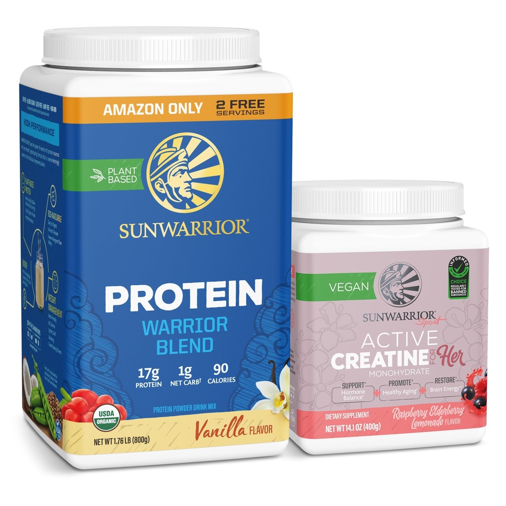 Sunwarrior WarriorBlend Vanilla protein Toz 32 Kadınlar için Kreade 50 Hizmet ve Kreta