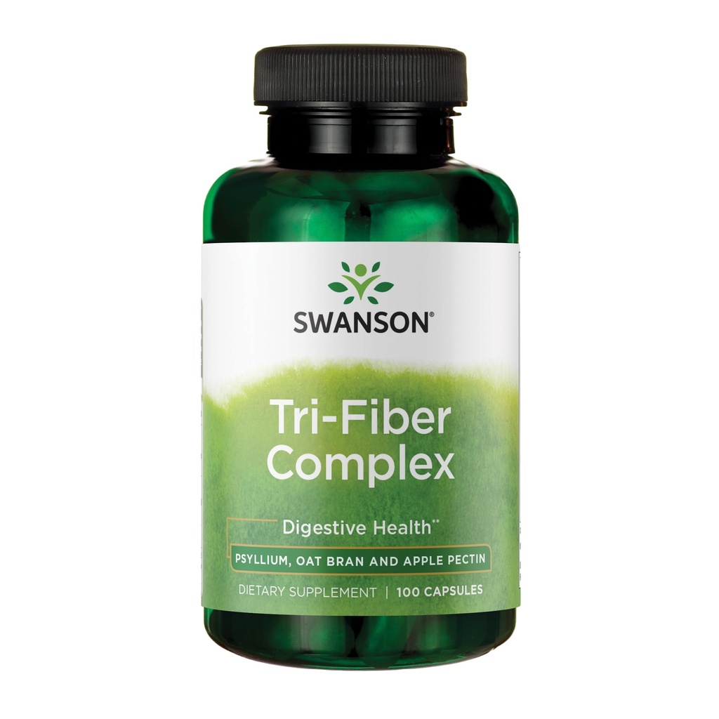 Swanson Tri-Fiber Kompleksi - Digestive Health Supplement Psyllium, Oat Bran, & Apple Pectin - (100 Capsules)